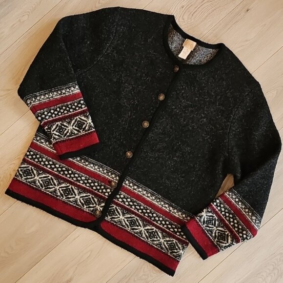 Vintage Cleo Nordic Wool Neuteral Cardigan Sweater Large - Picture 1 of 14